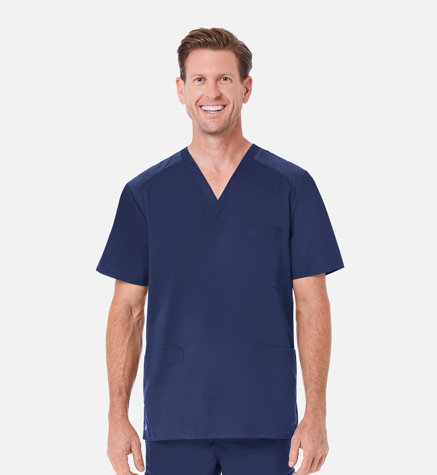 Blusa médica con cuello en V y tres bolsillos con panel de malla para hombre Maevn EON