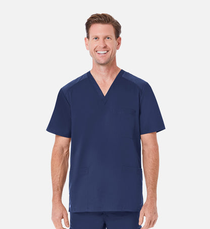 Blusa médica con cuello en V y tres bolsillos con panel de malla para hombre Maevn EON