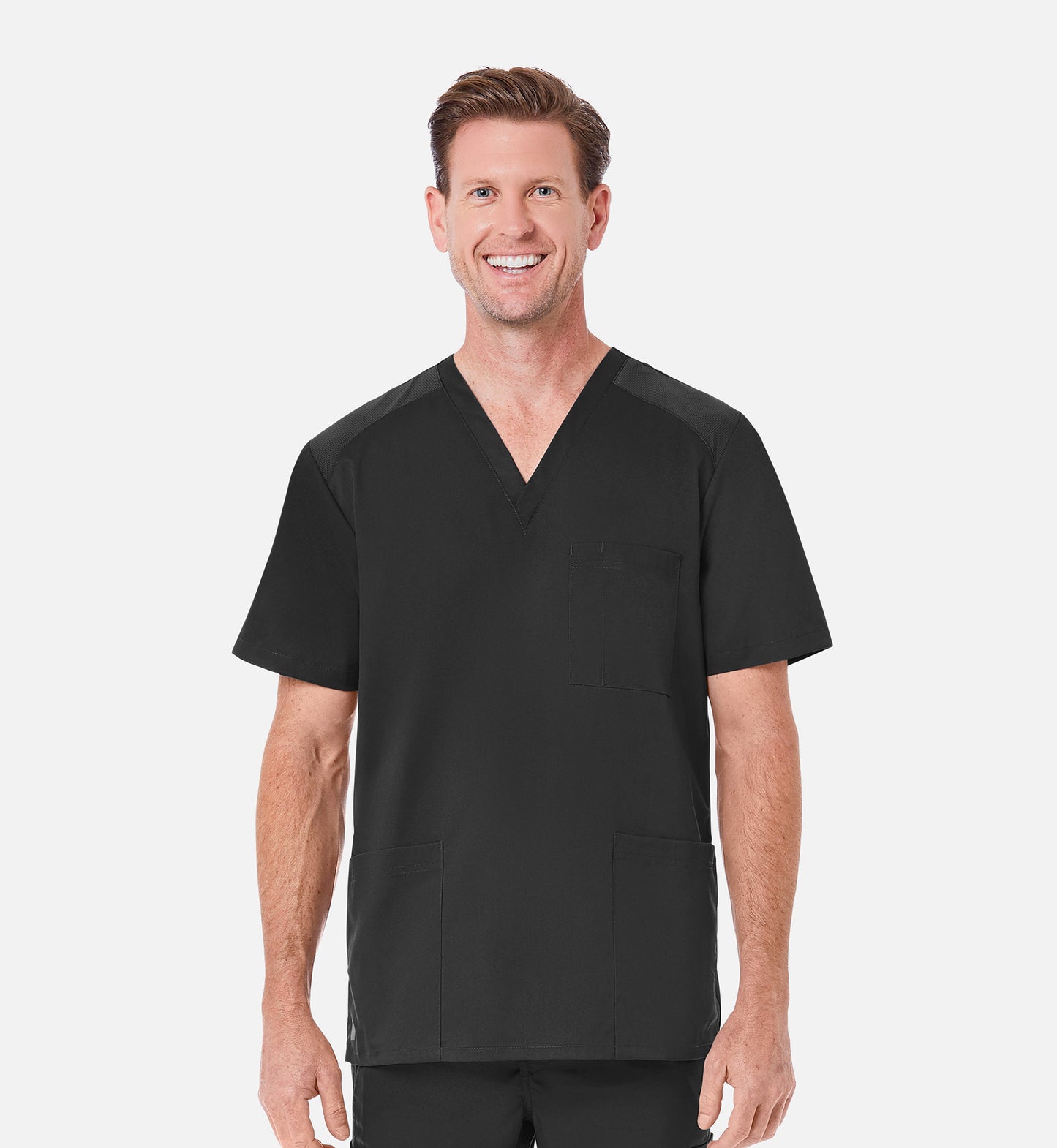 Blusa médica con cuello en V y tres bolsillos con panel de malla para hombre Maevn EON