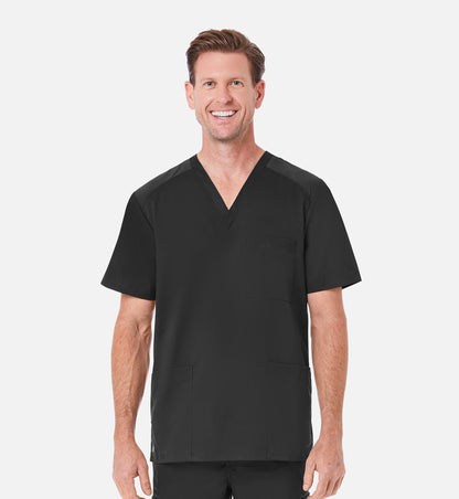 Blusa médica con cuello en V y tres bolsillos con panel de malla para hombre Maevn EON