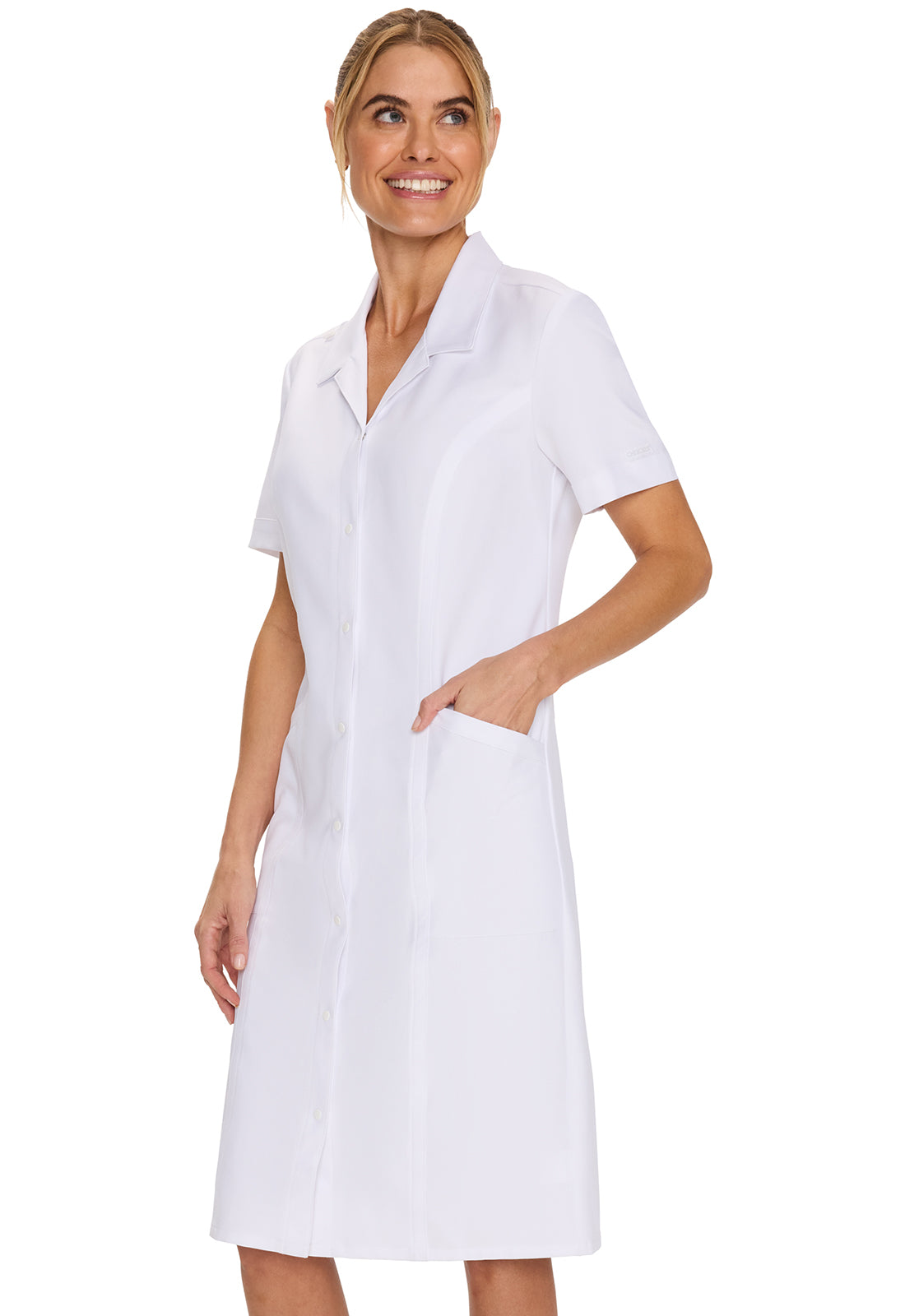 white scrub dress Cherokee CK512A Women's Button Front Dress