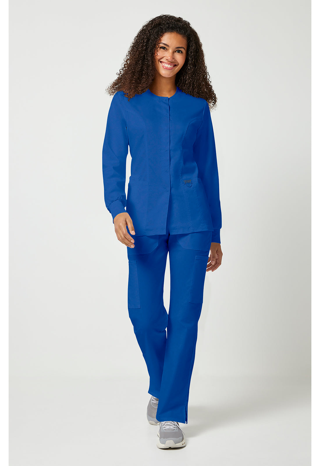 Cherokee Workwear Revolution Womens Snap Front Scrub Jacket with NYC Health + Hospitals | Nursing Logo