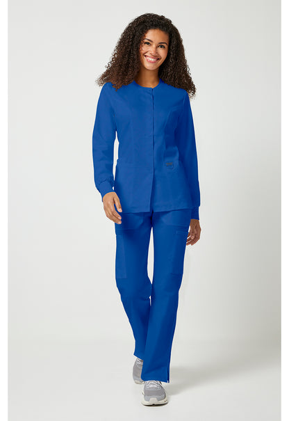 Cherokee Workwear Revolution Womens Snap Front Scrub Jacket with NYC Health + Hospitals | Nursing Logo