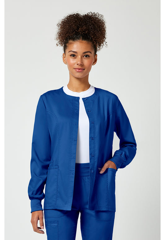 Cherokee Workwear Revolution Womens Snap Front Scrub Jacket with NYC Health + Hospitals | Nursing Logo