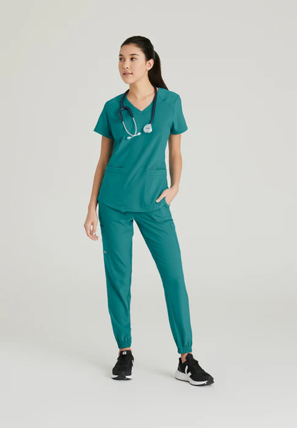 Grey's Anatomy Evolve Stretch Rhythm 2-Pocket Piped V-Neck Scrub Top