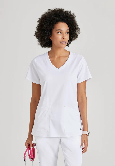 Blusa médica con cuello en V curvo Serena de licra elástica de Grey's Anatomy