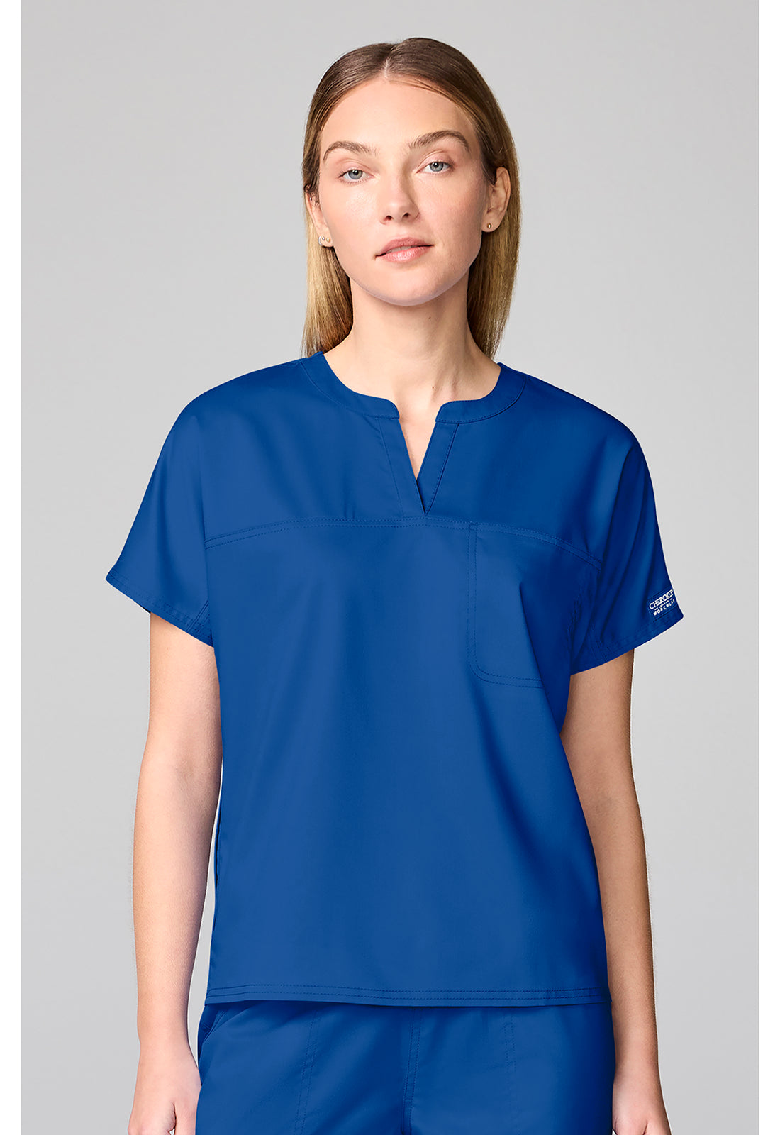 Cherokee Workwear Revolution Womens Mandarin Collar Tuck In Scrub Top with NYC Health + Hospitals | Nursing Logo