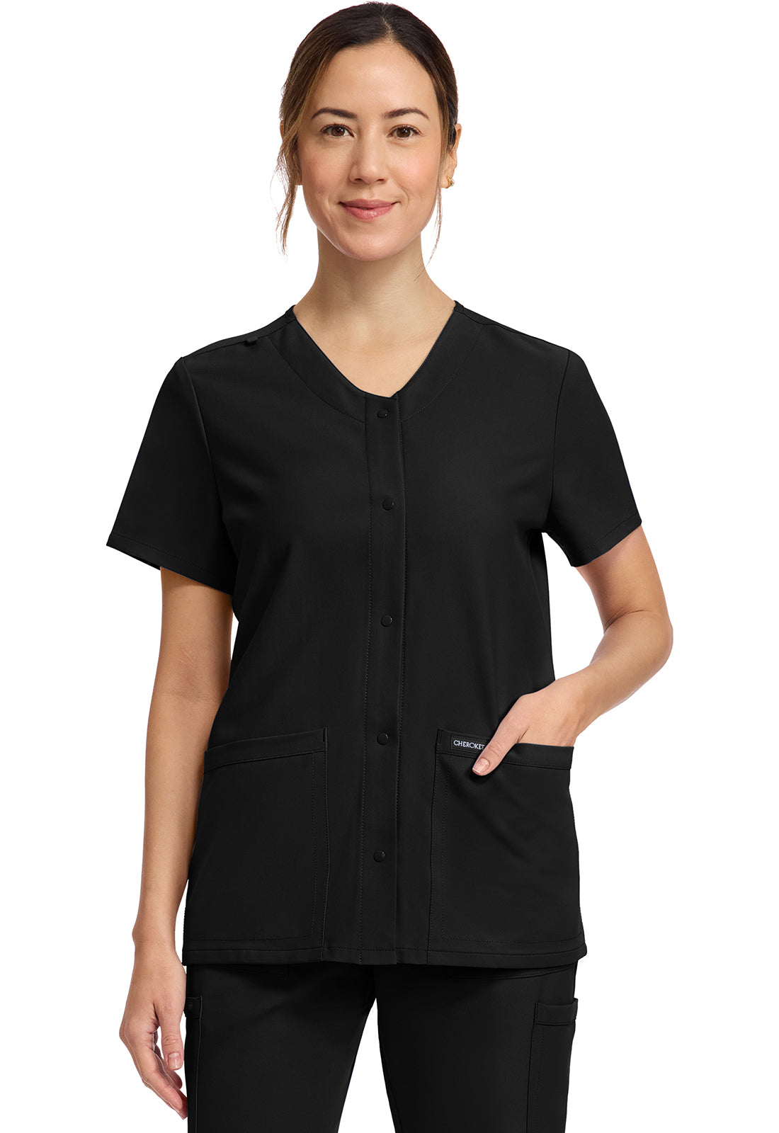 Cherokee Workwear Originals Ultra 2-Pocket Snap Front Scrub Top