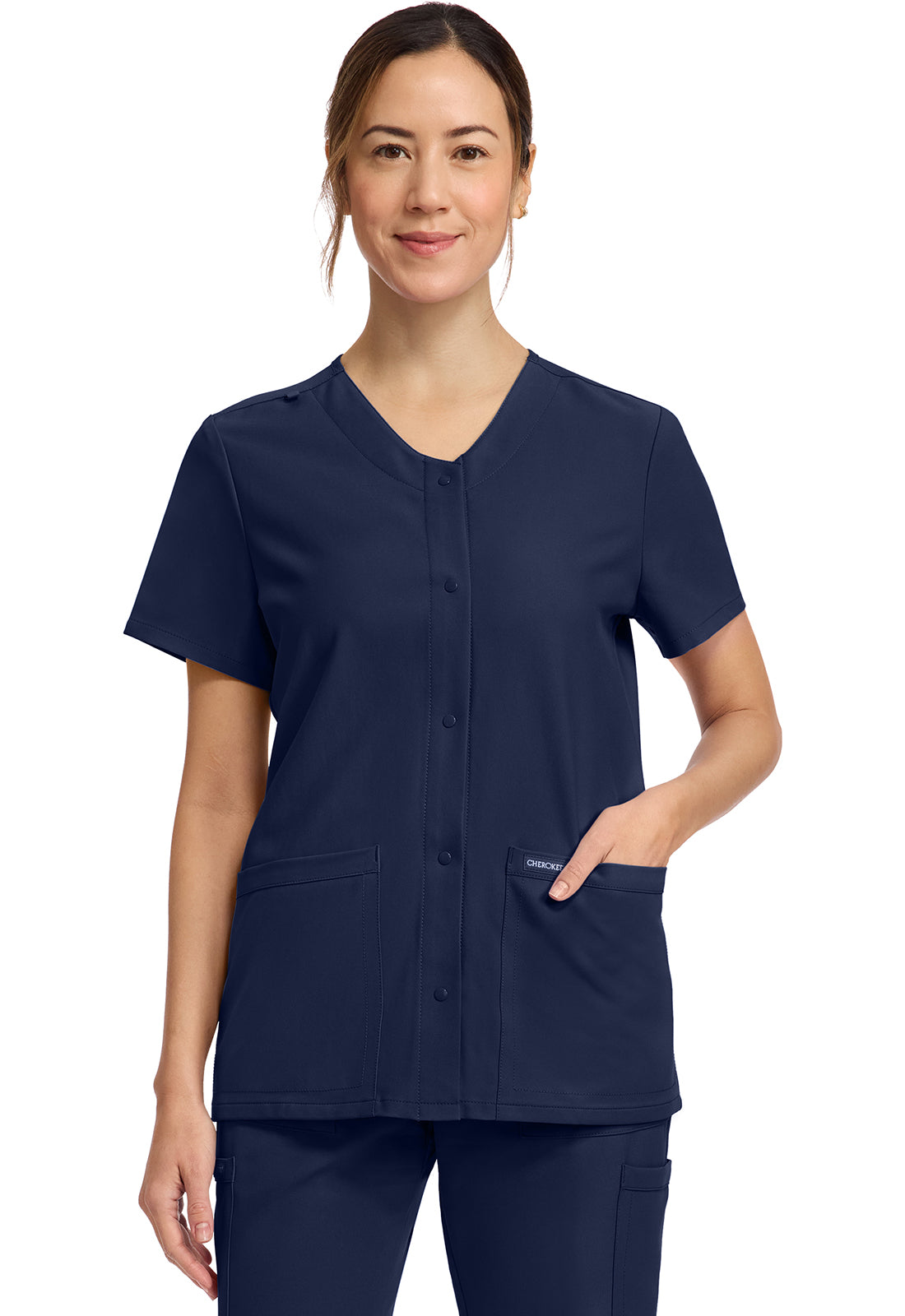 Cherokee Workwear Originals Ultra 2-Pocket Snap Front Scrub Top