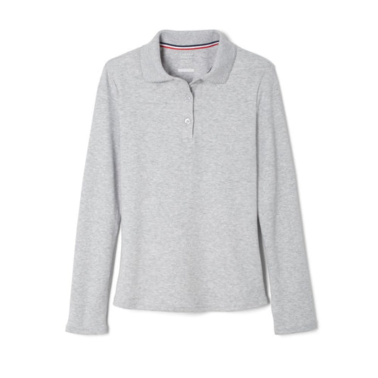 French Toast Girls Heather Grey Long Sleeve Polo with Lenox Academy Logo