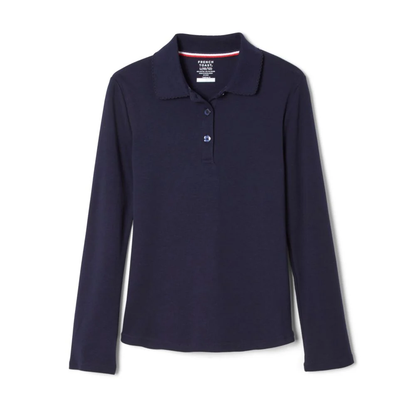 French Toast Girls Plus Long Sleeve Interlock Polo with Picot Collar