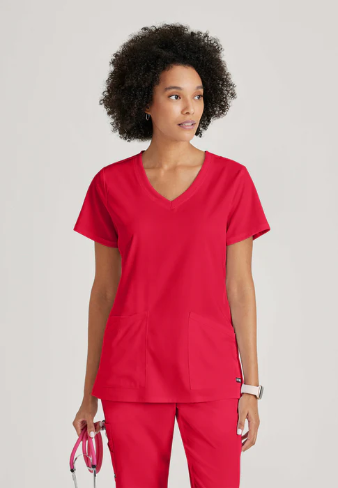 Blusa médica con cuello en V curvo Serena de licra elástica de Grey's Anatomy