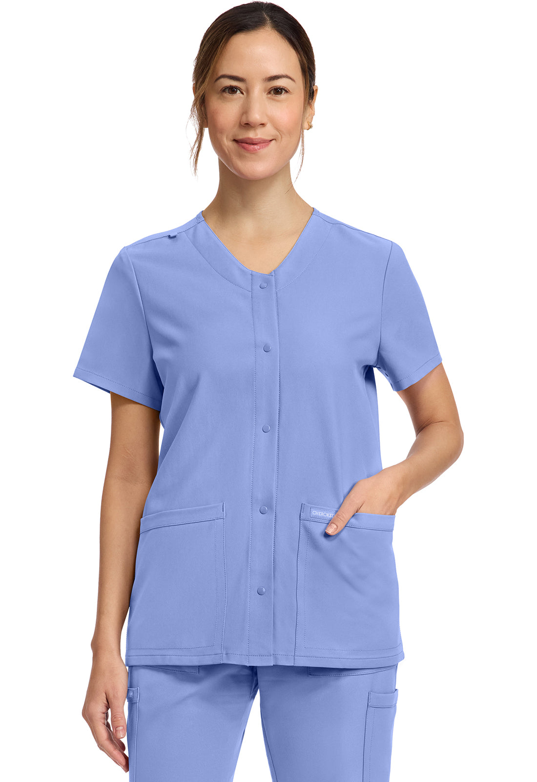 Cherokee Workwear Originals Ultra 2-Pocket Snap Front Scrub Top