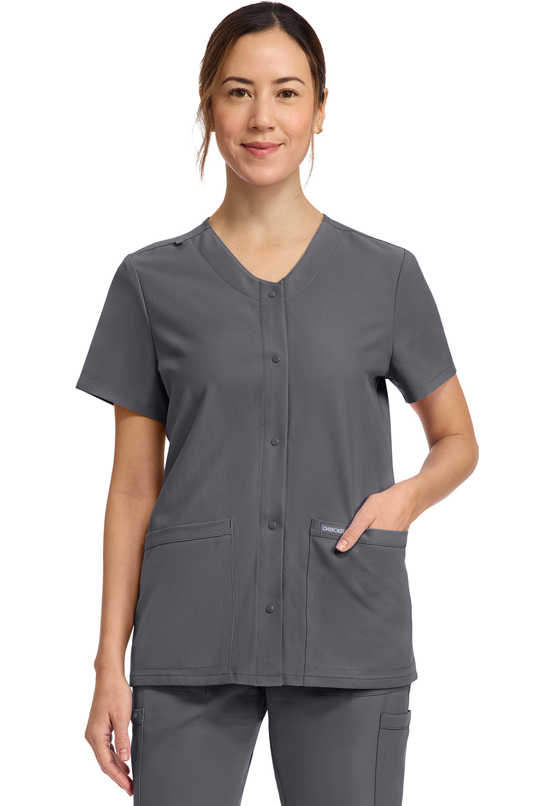 Cherokee Workwear Originals Ultra 2-Pocket Snap Front Scrub Top