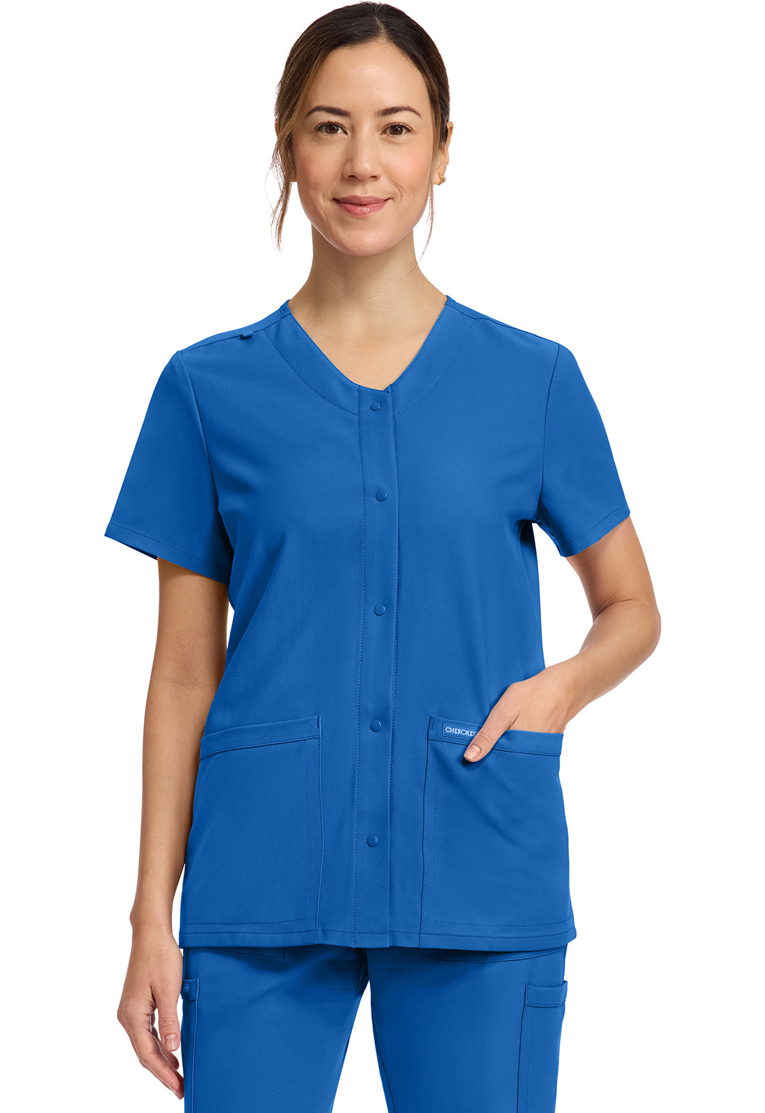 Cherokee Workwear Originals Ultra 2-Pocket Snap Front Scrub Top
