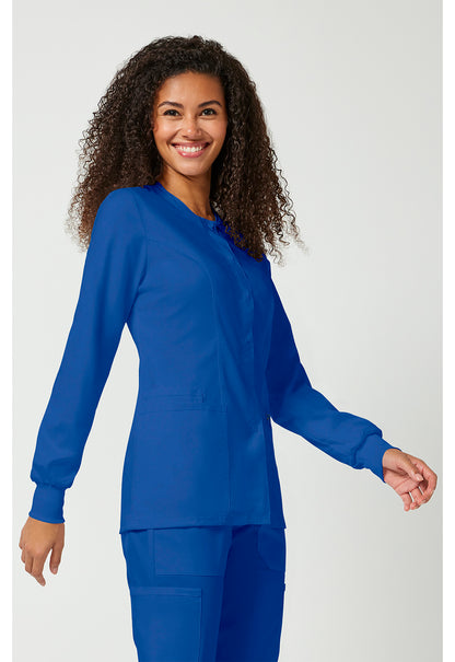 Cherokee Workwear Revolution Womens Snap Front Scrub Jacket with NYC Health + Hospitals | Nursing Logo