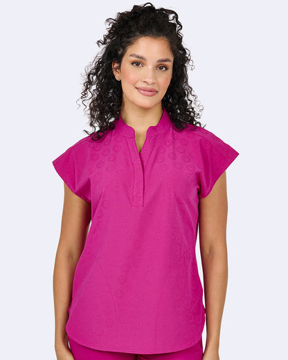 Ava Therese Jacquard Smile Piper Tuck In Oversized Scrub Top