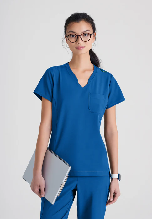 Grey's Anatomy Evolve Stretch Sway 1-Pocket Banded V-Neck Tuck-In Scrub Top