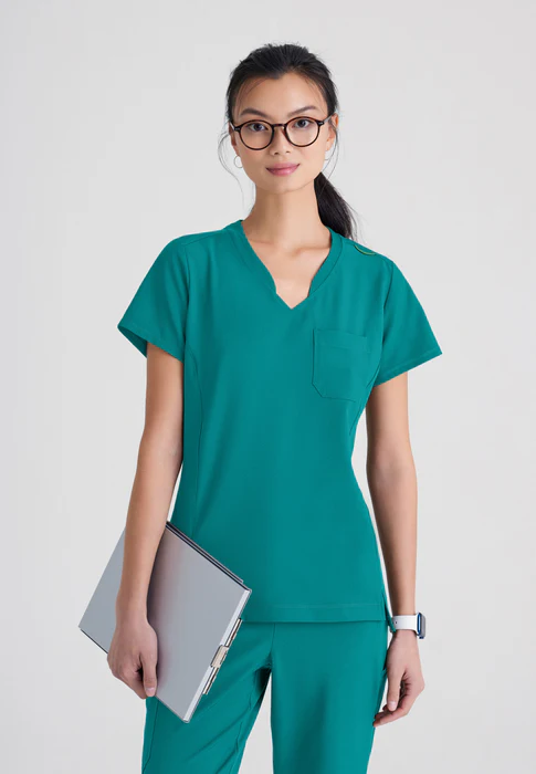 Grey's Anatomy Evolve Stretch Sway 1-Pocket Banded V-Neck Tuck-In Scrub Top