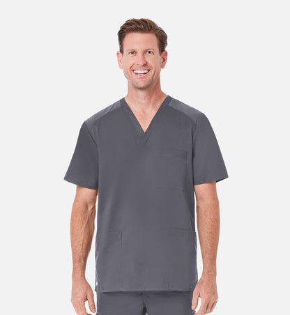 Blusa médica con cuello en V y tres bolsillos con panel de malla para hombre Maevn EON