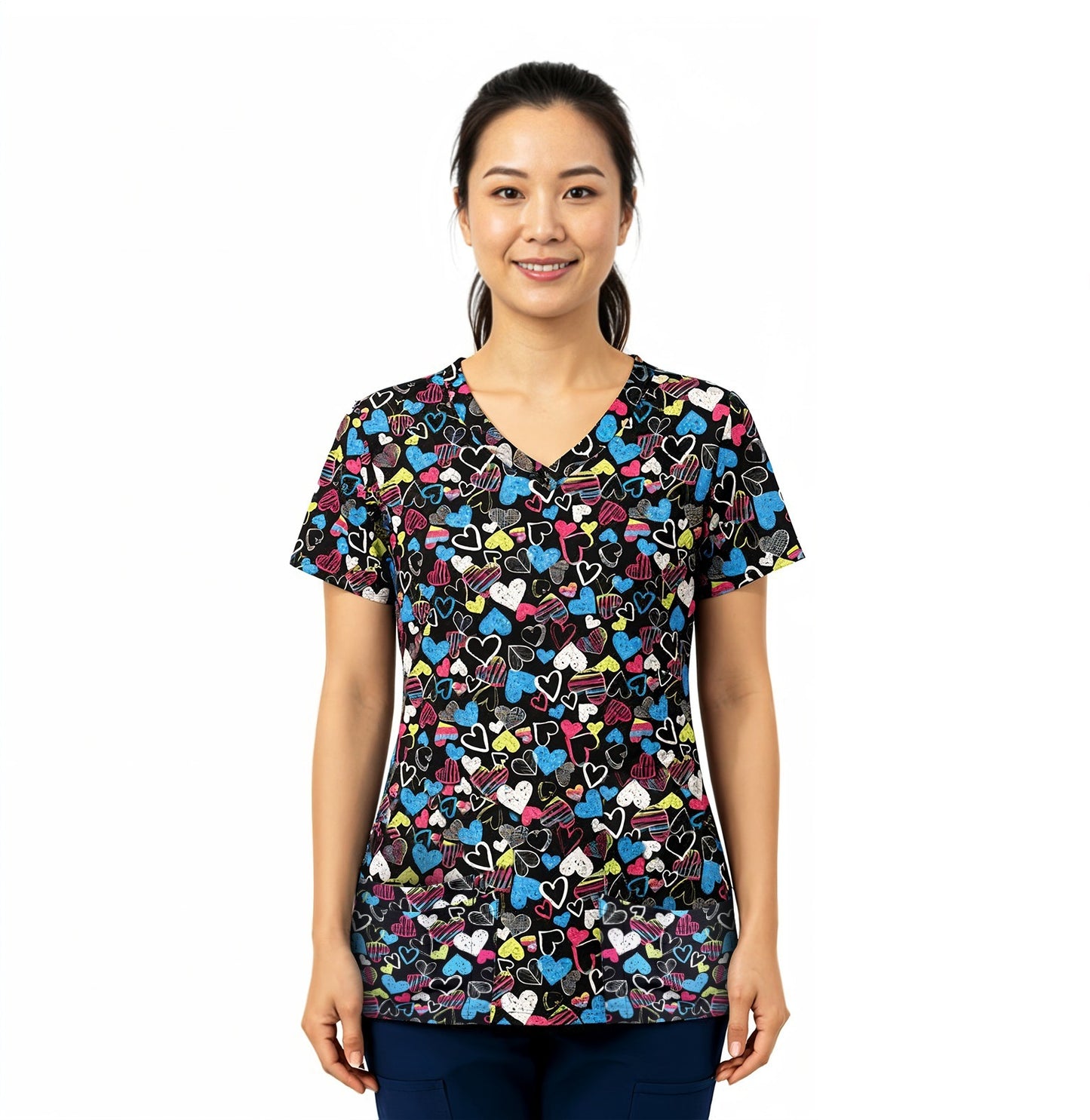 Medichic Kendall Electric Love Printed V-Neck Scrub Top