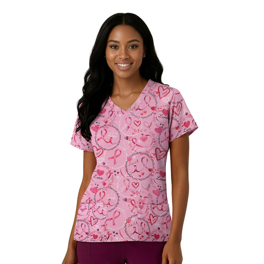 Medichic Kendall Strength In Pink Printed V-Neck Scrub Top
