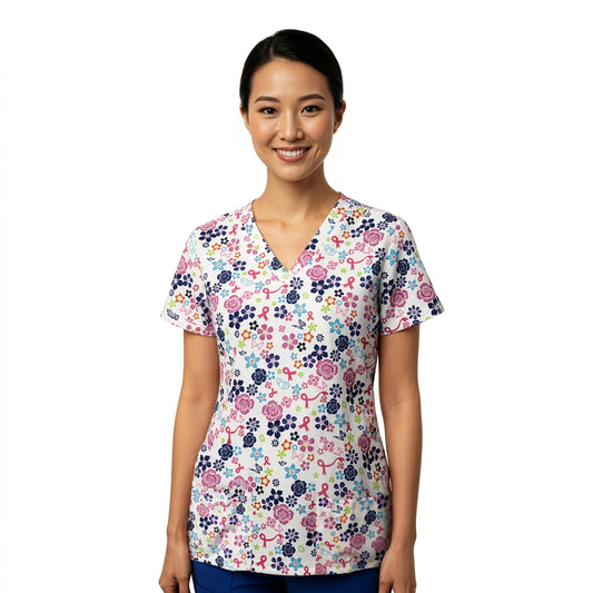 Medichic Kendall Brave Blossoms Printed V-Neck Scrub Top